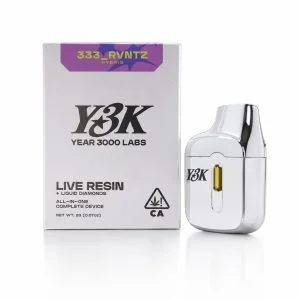Y3K Live Resin Liquid Diamonds 2g all-in-one disposable vape in 333_RVNTS flavor from Cali Canna