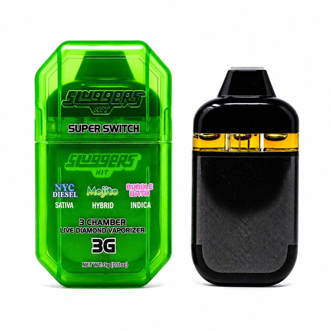 Sluggers Hit Super Switch 3 Chamber Vape (3g) - NYC Diesel x Mojito x Bubble Bath